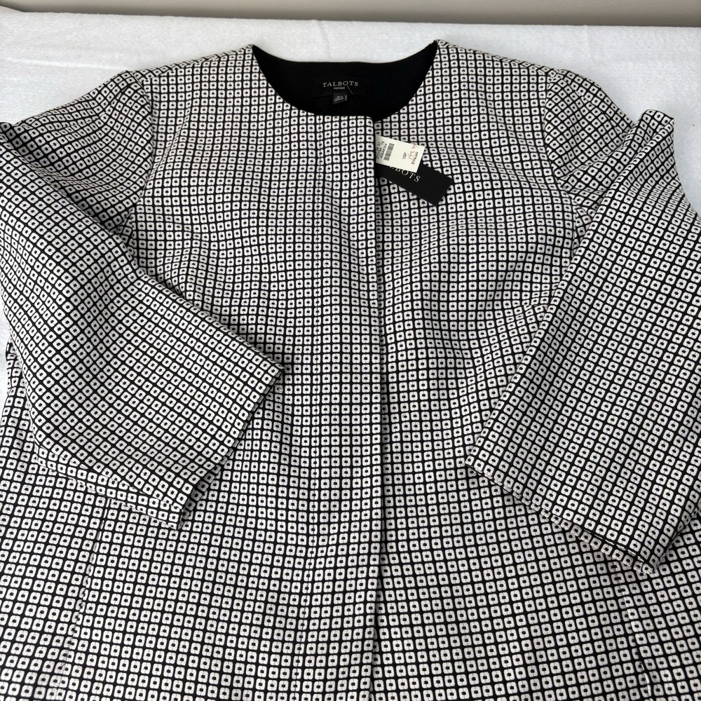 Talbots Blazer 16P‎  Collarless Career Black & White  Professional Classic NEW